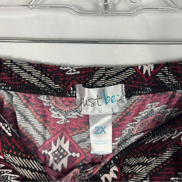 Just Be Maroon & Black Aztec Buttery Soft Stretchy Plus Size High Rise Leggings - Picture 2 of 4